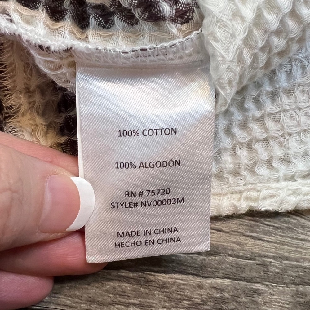 Textured Waffle Stripe Button Down Men's Large Neutral Retro Coastal GrandpaCore - Picture 6 of 6